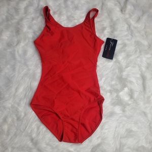 ♧♧ Theatricals Red Scoop Neck One Piece Leotard Bodysuit Small NWT